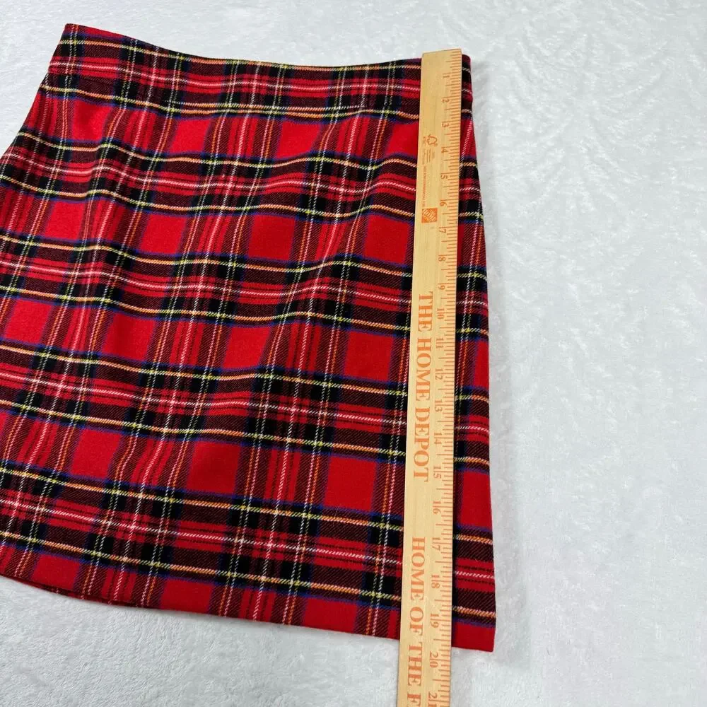 J. Crew Wool Blend A-Line‎ Mini Skirt Red Tartan Plaid Women's 10 Preppy Gossip